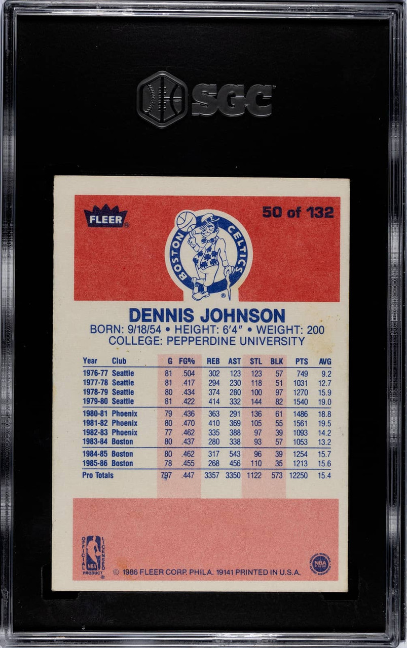 1986-87 Fleer Dennis Johnson #50 Boston Celtics HOF SGC 5 back of card